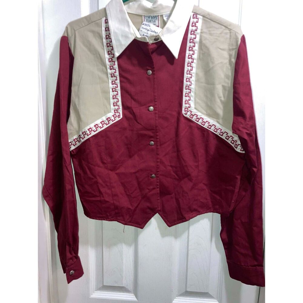 Vintage Women's Cowboys Turtle Association Roper Burgundy and Tan Western Shirt